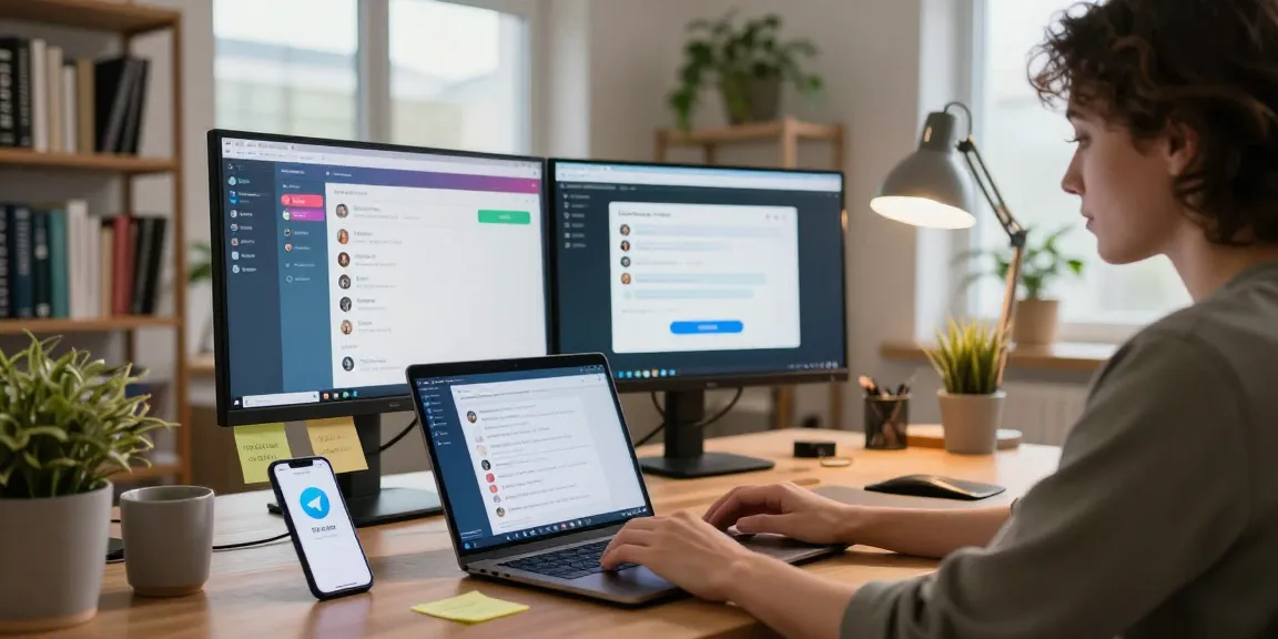 Engaged user interacting with Telegram Web Version in a modern workspace.