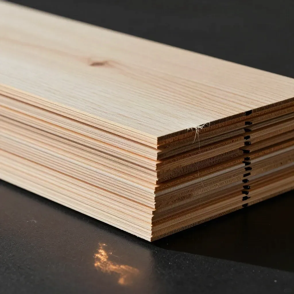 Dramatische stapel hardhouten gevelplanken met losse plank, battens en stof op donkere studio-oppervlakte.